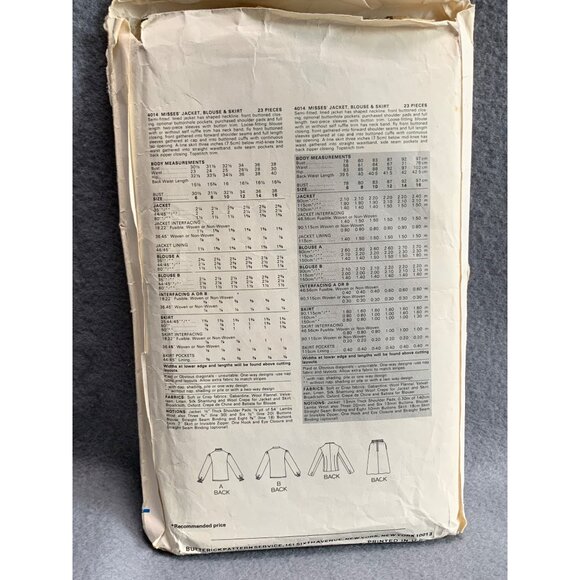 Butterick 4014 Evan-Picone Sewing Pattern Misses' Jacket Blouse & Skirt Size 16 - Picture 2 of 2